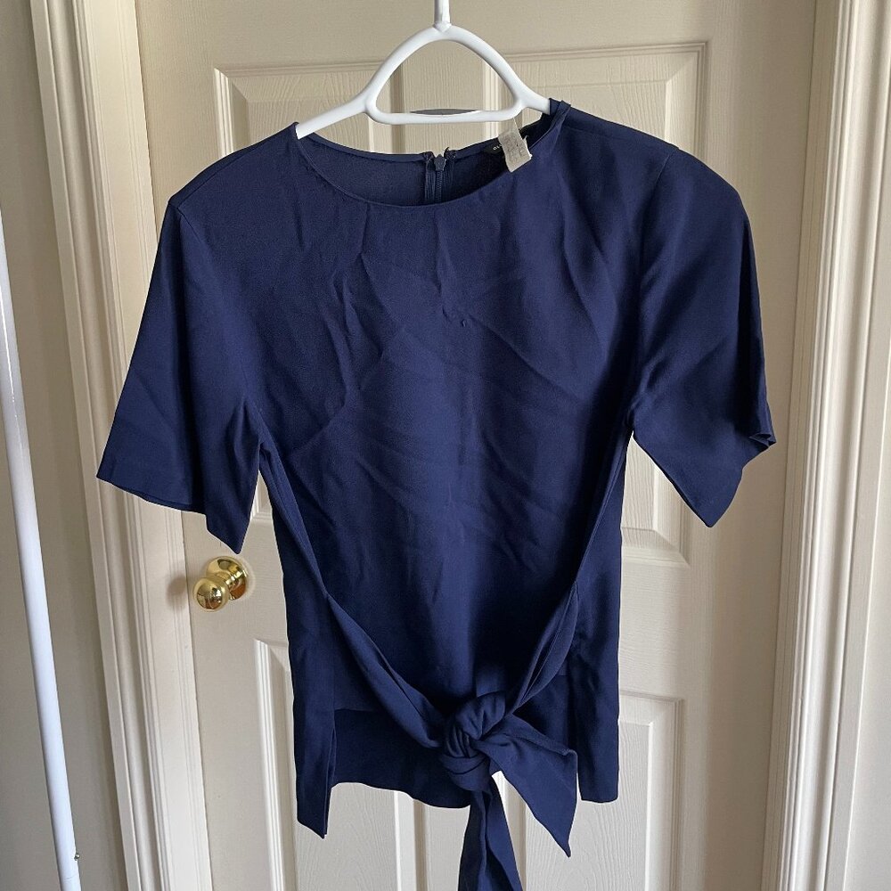 Club Monaco Navy Blue XS Short Sleeve Work Top, Crew Neckline